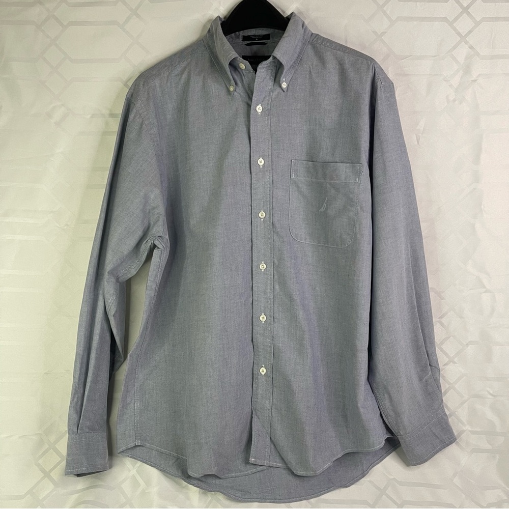 Vintage Nautica Cotton Button Down Shirt Blue Micro Check Men’s Size Large
